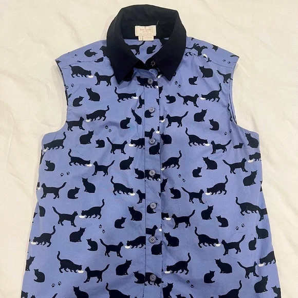 Kate Spade Cats and Cream Collared Shirt 0 XS - Picture 5 of 8